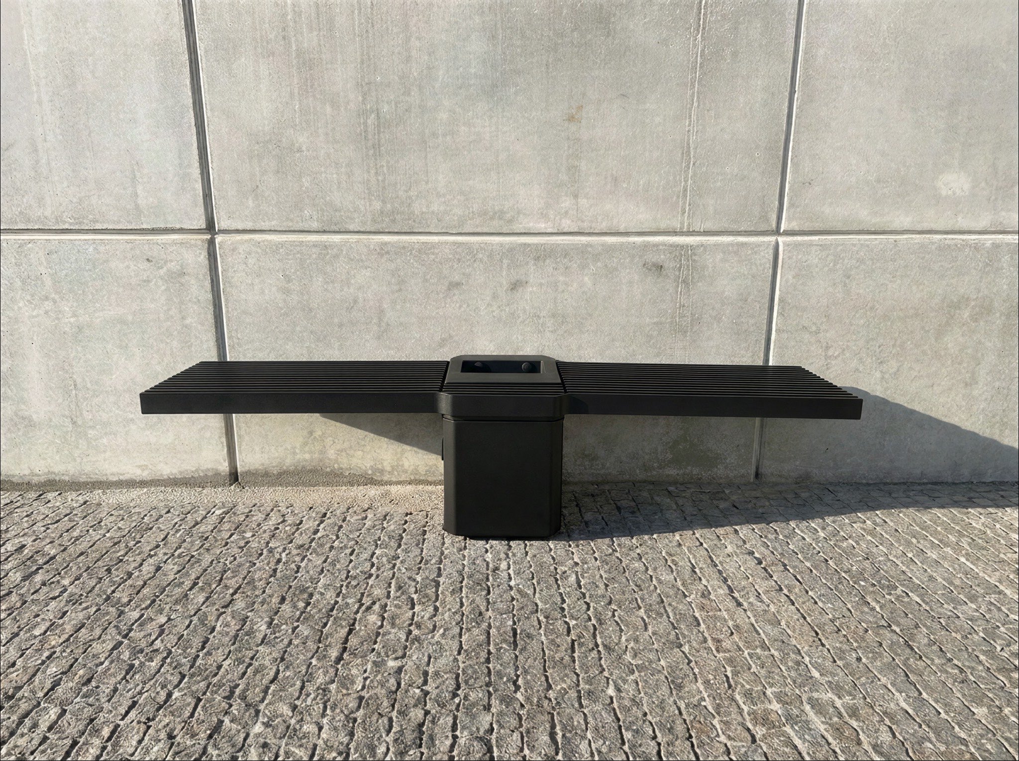 Outdoor bench and bin in steel