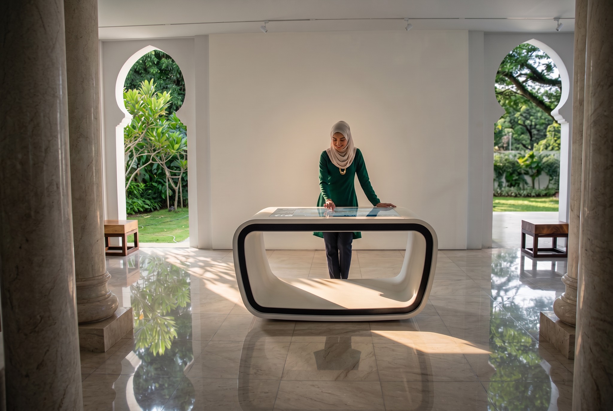 Interactive counter in a white finish