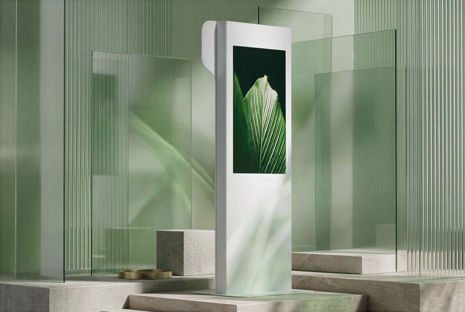 Nex kiosk, studio scene with glass panels